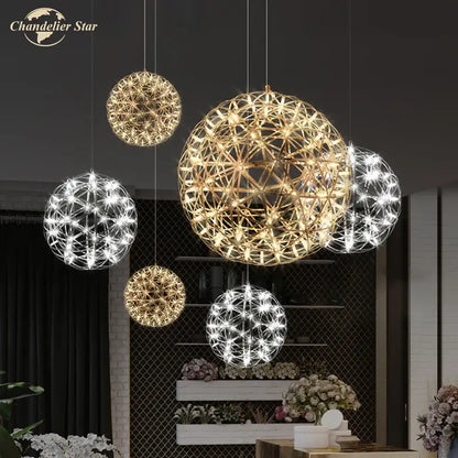 dandelion ball led chandelier gold firework dining room