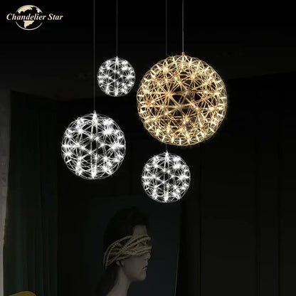 dandelion ball led chandelier gold firework dining room