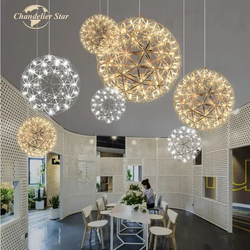 dandelion ball led chandelier gold firework dining room