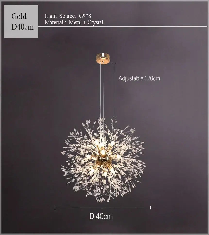 dandelion chandelier gold crystal sparkle ball living room