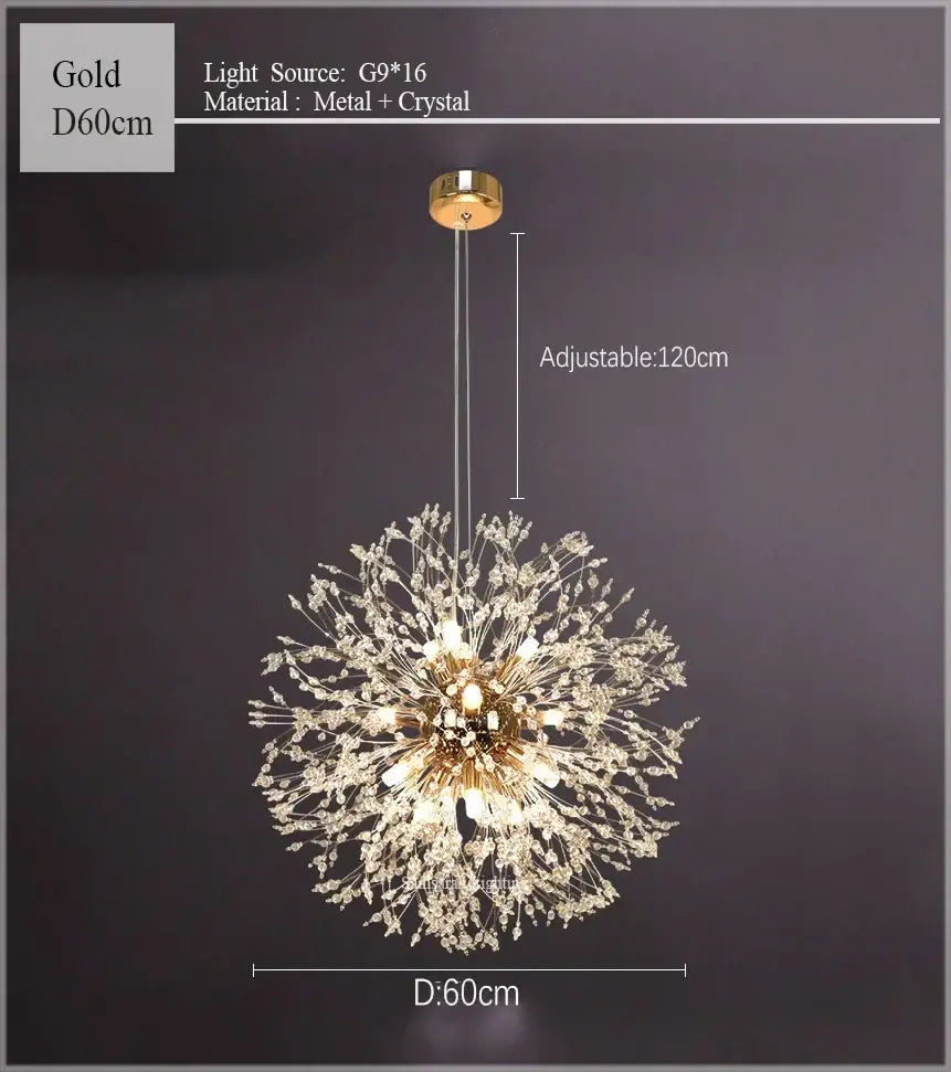 dandelion chandelier gold crystal sparkle ball living room