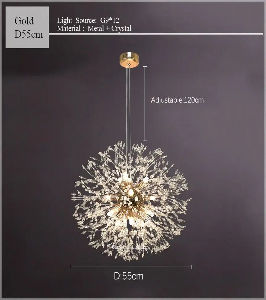 dandelion chandelier gold crystal sparkle ball living room