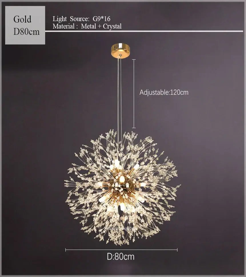 dandelion chandelier gold crystal sparkle ball living room