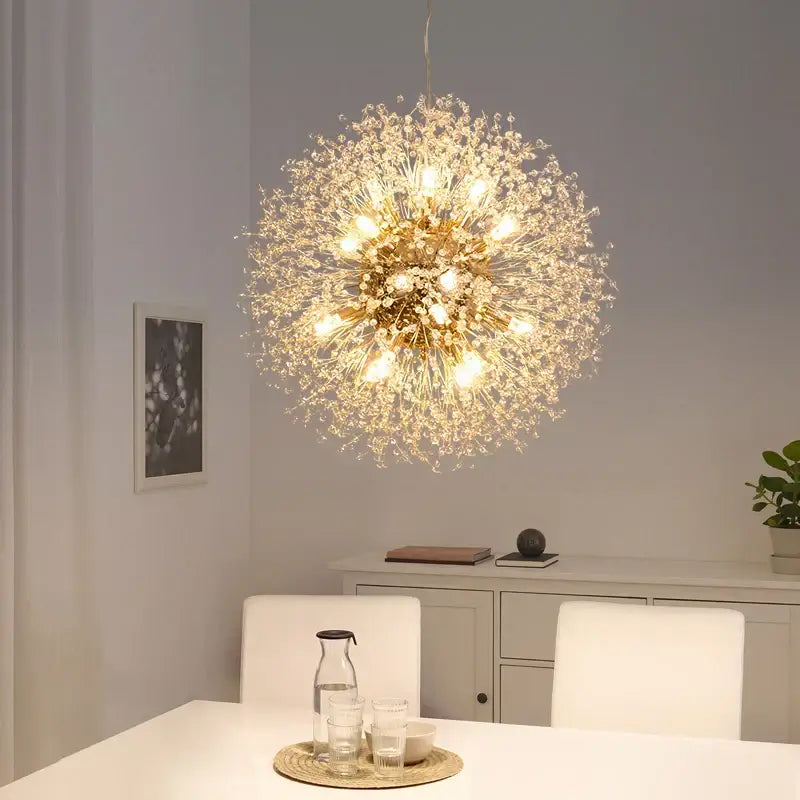 dandelion chandelier gold crystal sparkle ball living room