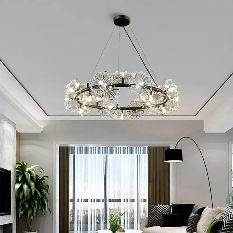 dandelion flower chandelier black metal living room light