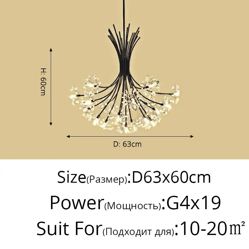 dandelion flower chandelier black metal living room light