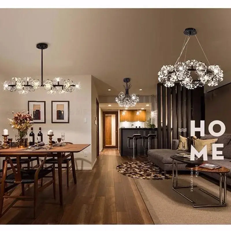 dandelion flower chandelier black metal living room light