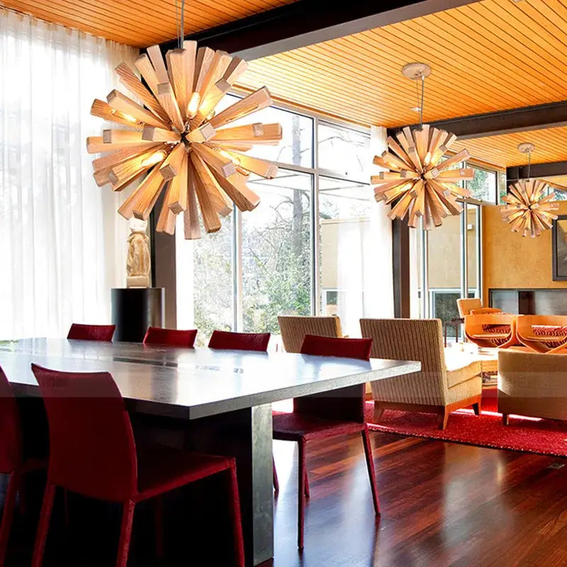 dandelion wooden pendant lights for dining room starburst glow