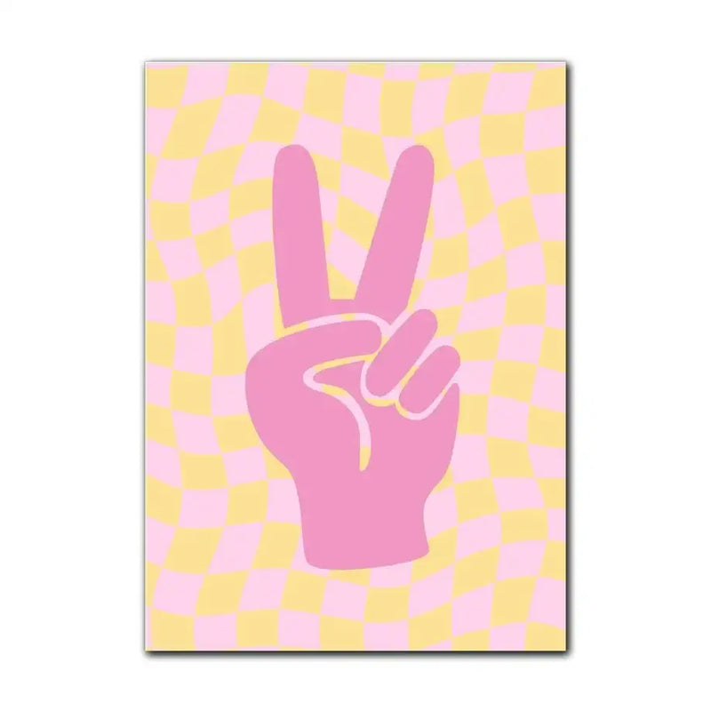 Danish pastel pink & yellow peace sign flower canvas bedroom wall art