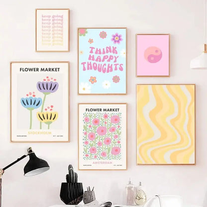 Danish pastel lavender smiley flower wall art for bedroom