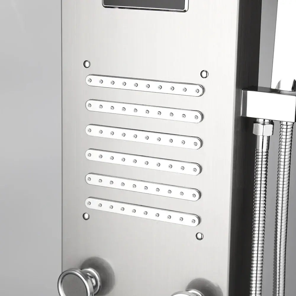dark grey led shower panel with rainfall spa jets bathroom