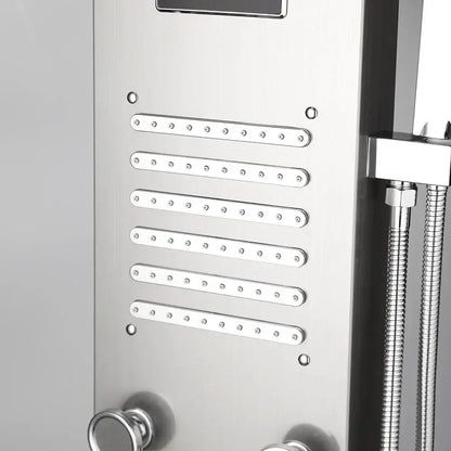 dark grey led shower panel with rainfall spa jets bathroom