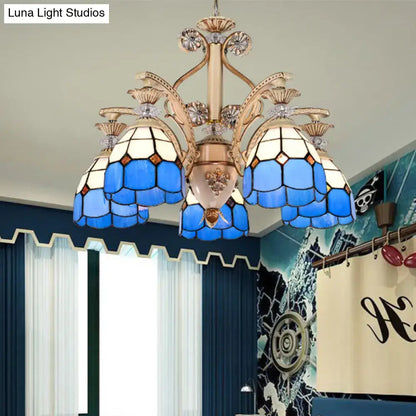 Baroque blue & white stained glass chandelier dining room light fixture