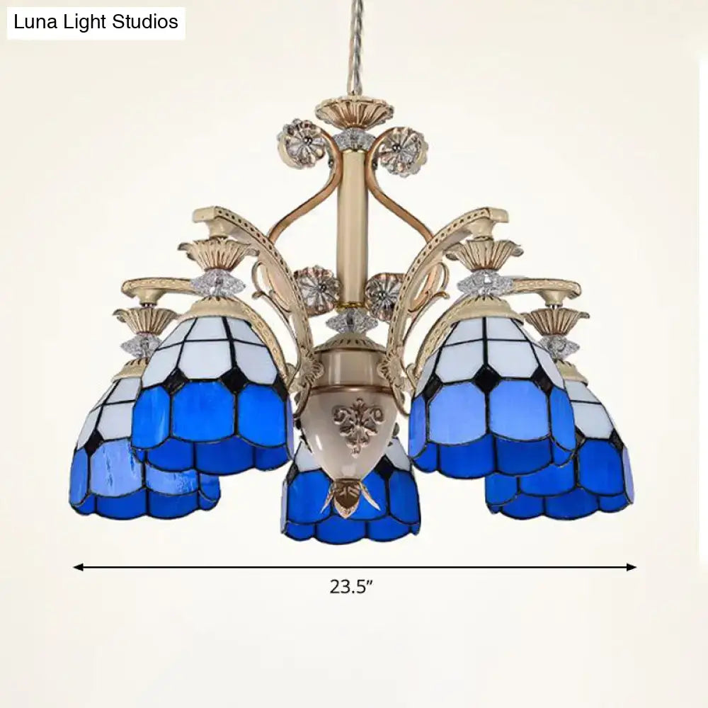 Baroque blue & white stained glass chandelier dining room light fixture