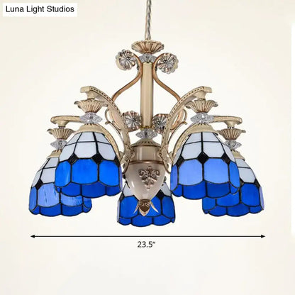 Baroque blue & white stained glass chandelier dining room light fixture