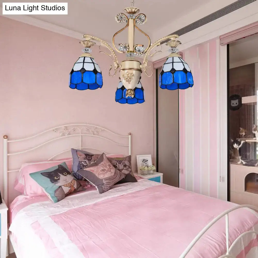 Baroque blue & white stained glass chandelier dining room light fixture