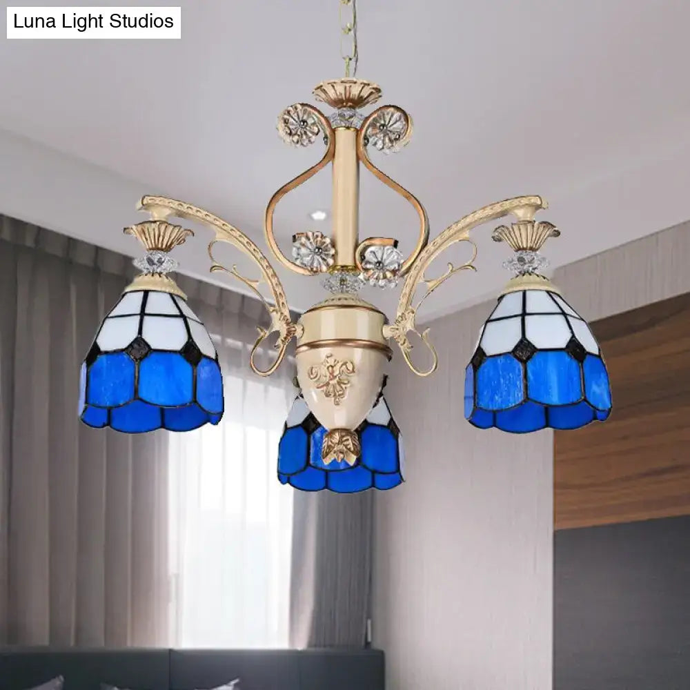 Baroque blue & white stained glass chandelier dining room light fixture