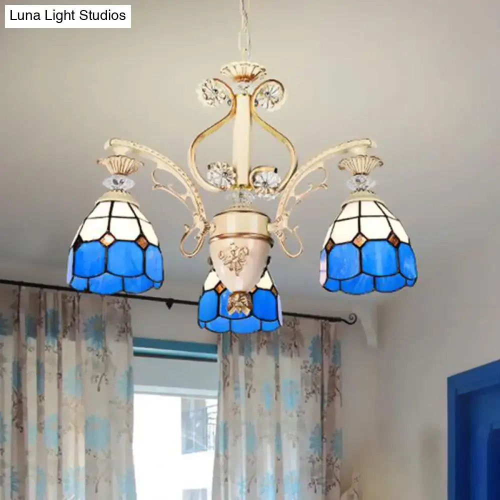 Baroque blue & white stained glass chandelier dining room light fixture