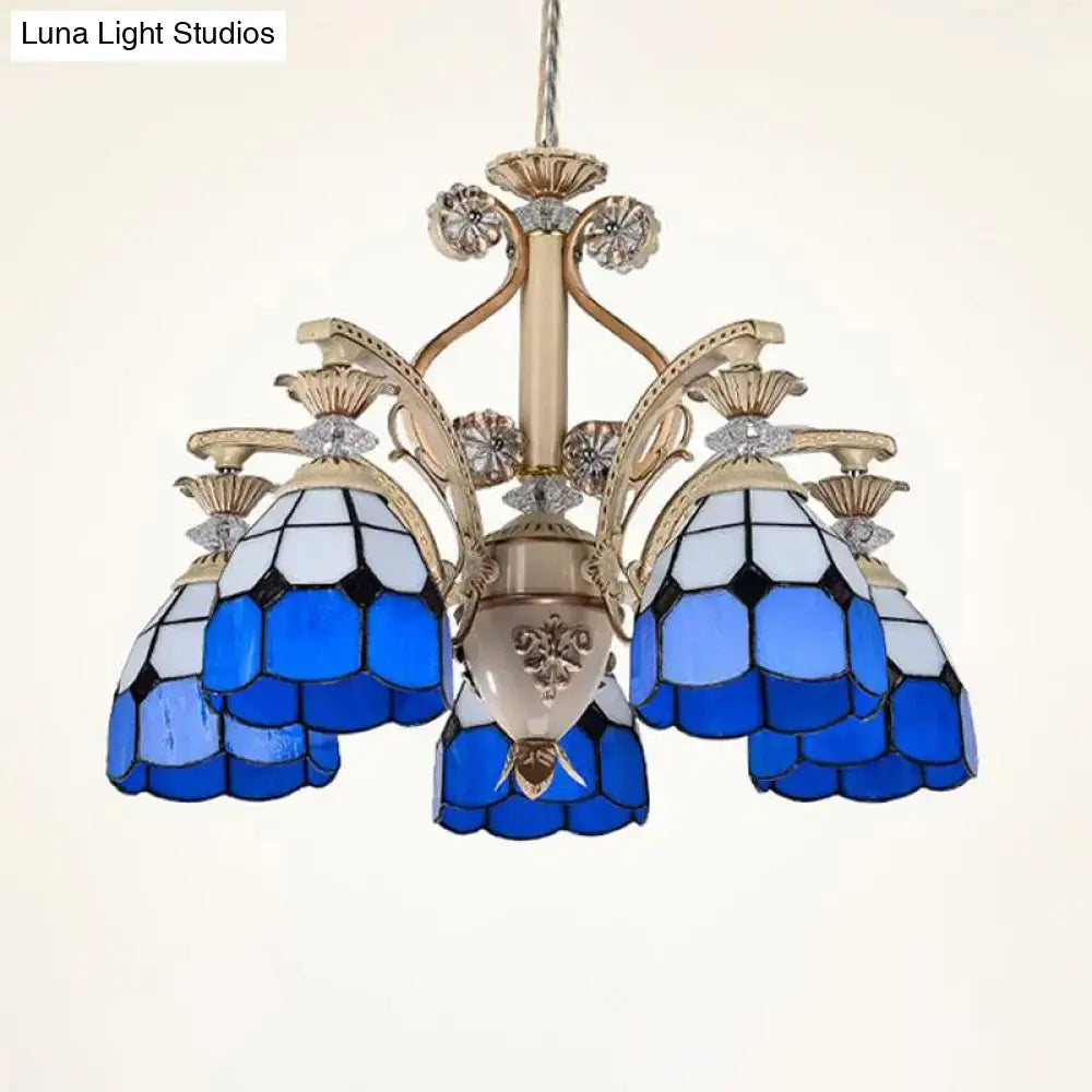 Baroque blue & white stained glass chandelier dining room light fixture