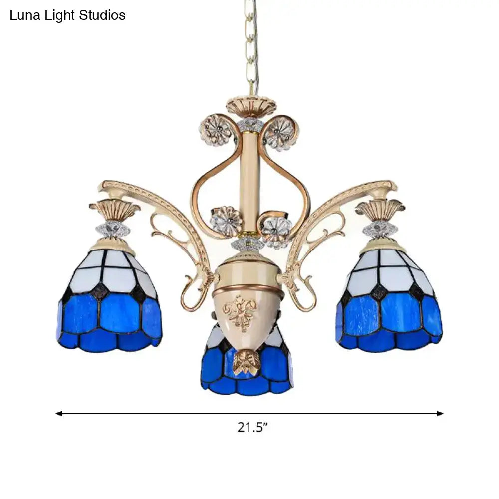 Baroque blue & white stained glass chandelier dining room light fixture
