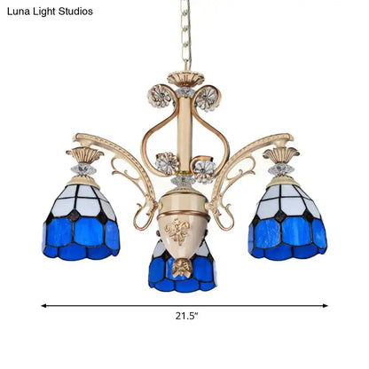 Baroque blue & white stained glass chandelier dining room light fixture