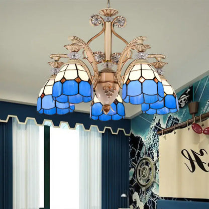 Baroque blue & white stained glass chandelier dining room light fixture