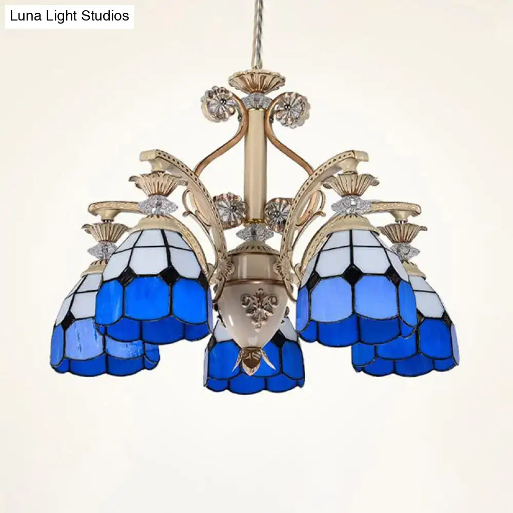 Baroque blue & white stained glass chandelier dining room light fixture