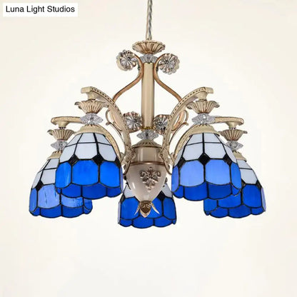 Baroque blue & white stained glass chandelier dining room light fixture