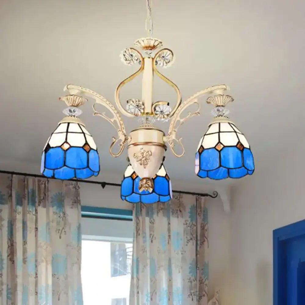 Baroque blue & white stained glass chandelier dining room light fixture