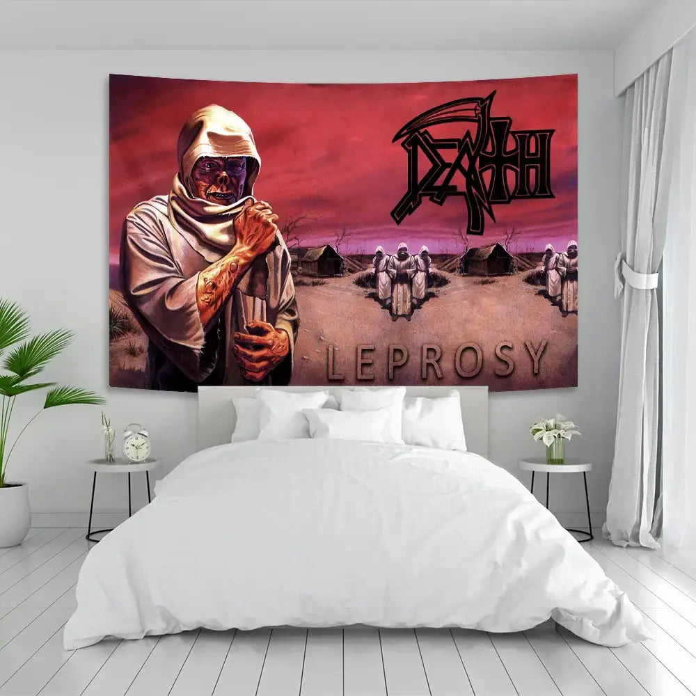 deaths metal white & red wall tapestry bedroom art