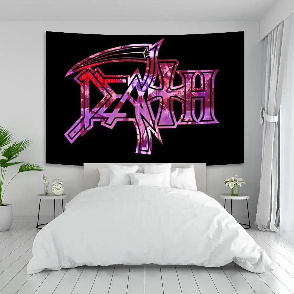 deaths metal white & red wall tapestry bedroom art