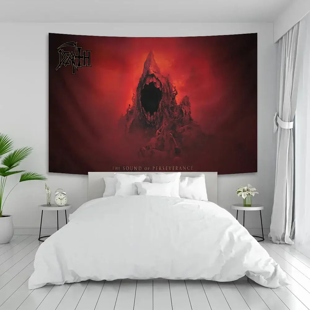 deaths metal white & red wall tapestry bedroom art