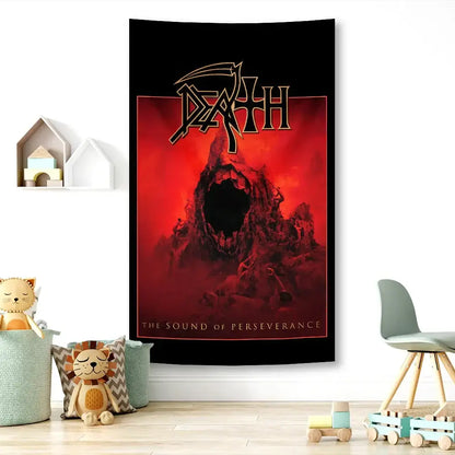 deaths metal white & red wall tapestry bedroom art