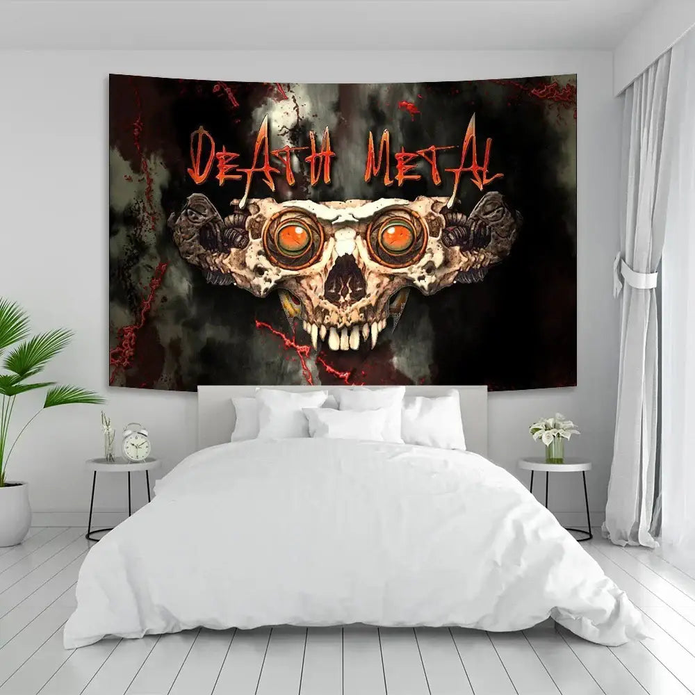 deaths metal white & red wall tapestry bedroom art