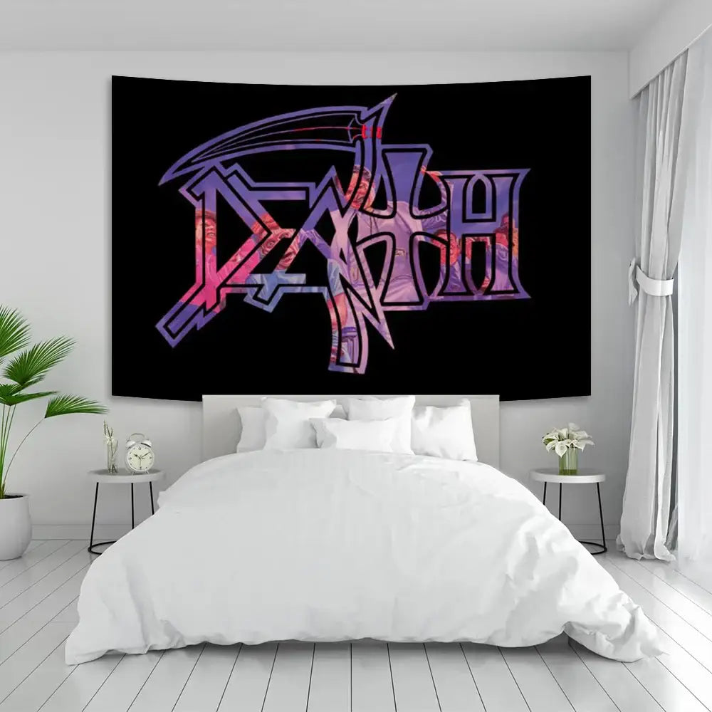 deaths metal white & red wall tapestry bedroom art
