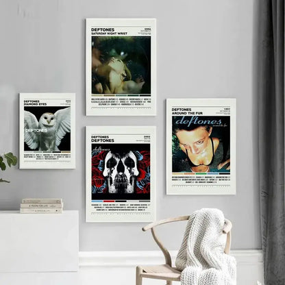 Deftones canvas painting set owl and portrait – bedroom wall art
