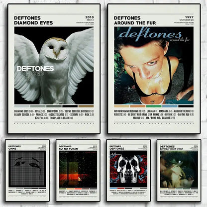 Deftones canvas painting set owl and portrait – bedroom wall art