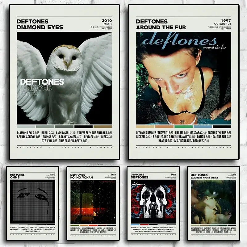 Deftones canvas painting set owl and portrait – bedroom wall art