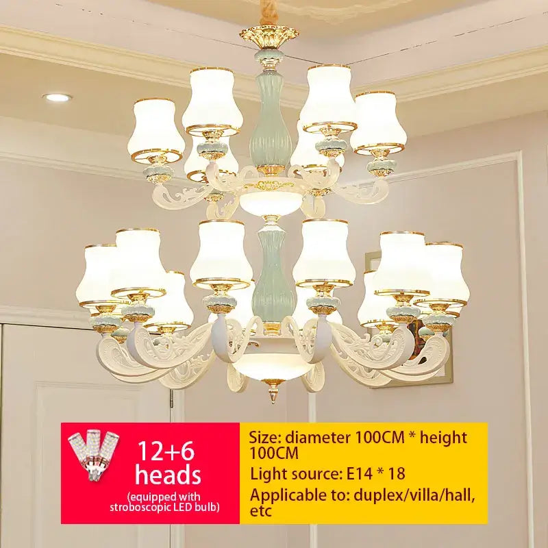 Decorbites deluxe duplex living room chandelier white & blue glass
