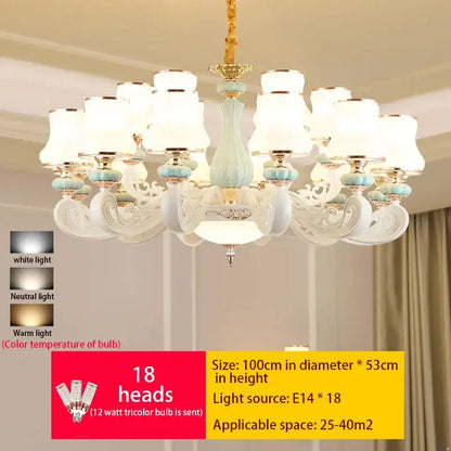 Decorbites deluxe duplex living room chandelier white & blue glass