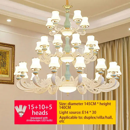 Decorbites deluxe duplex living room chandelier white & blue glass