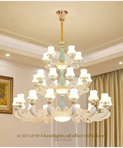 Decorbites deluxe duplex living room chandelier white & blue glass