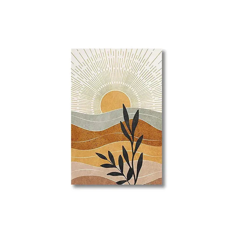 Minimalist earthy desert plants geometric sun wall art bedroom set