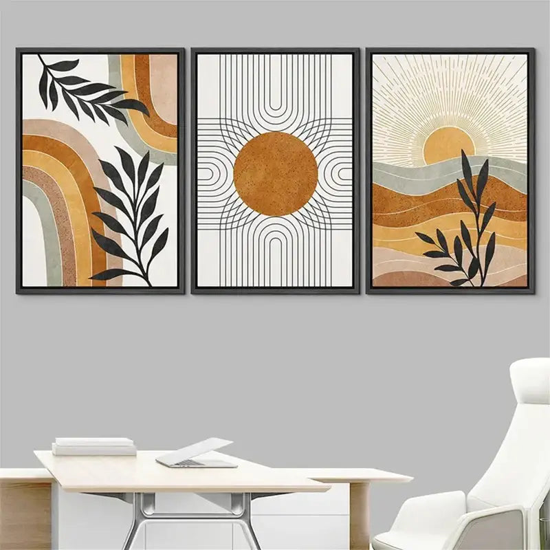 Minimalist earthy desert plants geometric sun wall art bedroom set