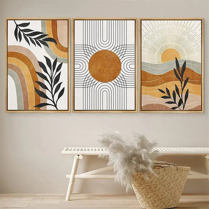 Minimalist earthy desert plants geometric sun wall art bedroom set