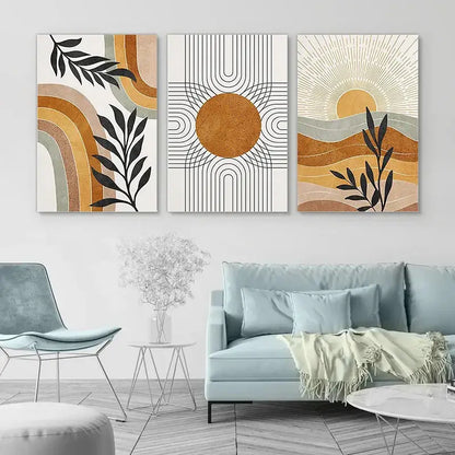 Minimalist earthy desert plants geometric sun wall art bedroom set