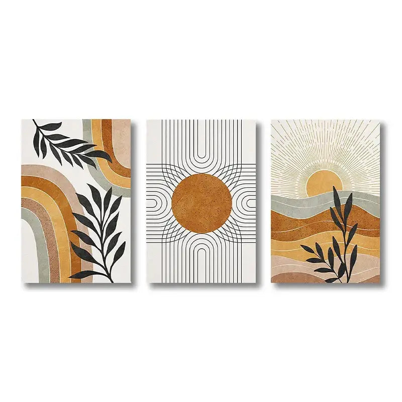 Minimalist earthy desert plants geometric sun wall art bedroom set