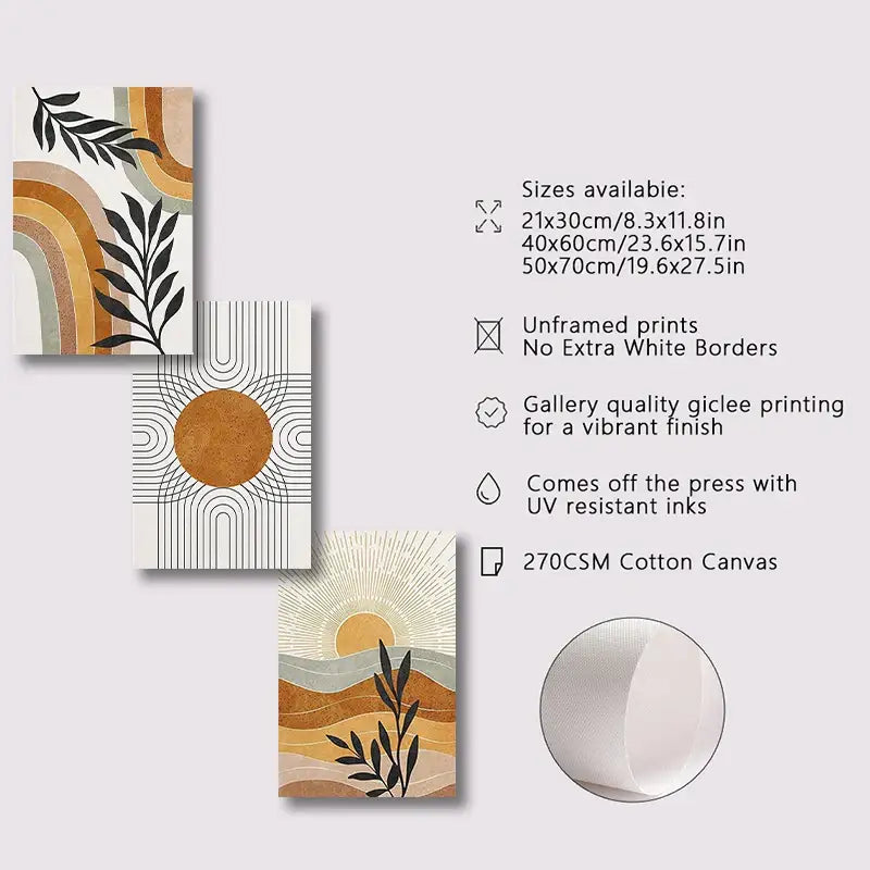 Minimalist earthy desert plants geometric sun wall art bedroom set