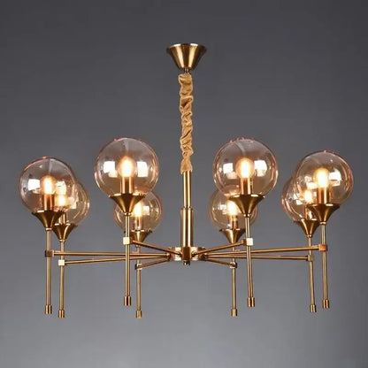 Modern brass designer metal chandelier living room smoked glass globes