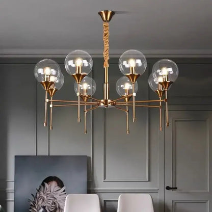Modern brass designer metal chandelier living room smoked glass globes